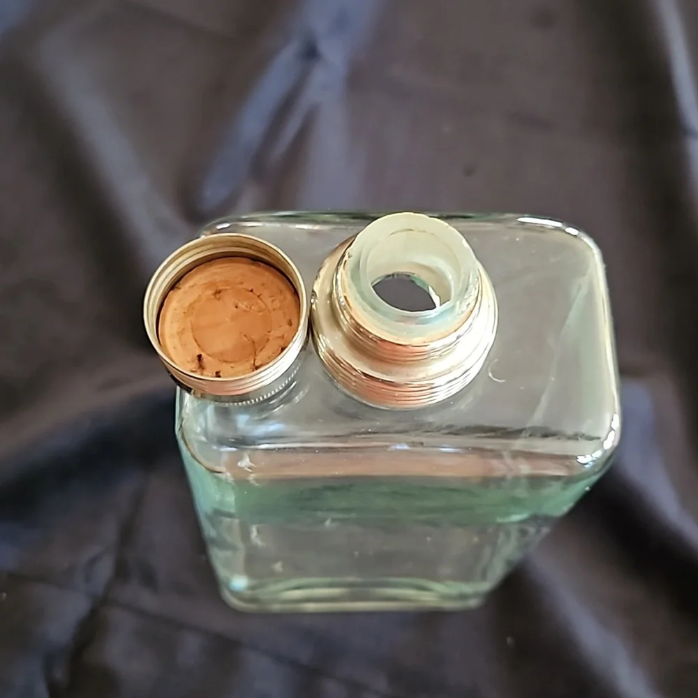 Vintage clear glass apothecary jar, liquor bottle, flask